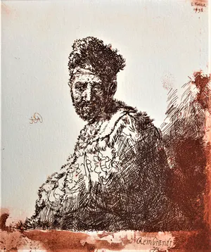 Simon Koene - Man met bontmuts (naar Rembrandt) kopen? Bied vanaf 65!
