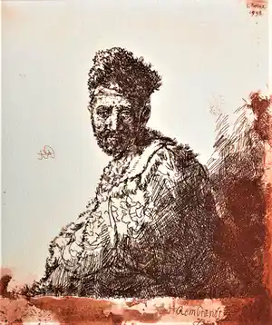 Simon Koene - Man met bontmuts (naar Rembrandt) verkocht voor € 65!