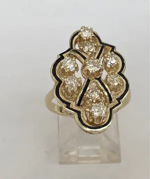 Vintage cocktailring van 14 karaat geelgoud met diamanten kopen? Bied vanaf 750!