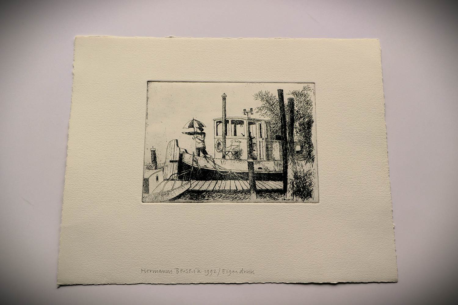 Herman Berserik - Monochrome 1992 Ets "Land in zicht" - uniek eigen druk exemplaar kopen? Bied vanaf 36!