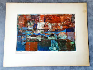 Hannes Postma - Grote in 1959 gemaakte gemengde techniek "Horizontaal" gesigneerd kopen? Bied vanaf 58!