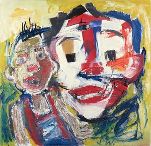 Martin van Wordragen - Olieverf op doek, Clown met pop - Ingelijst kopen? Bied vanaf 250!