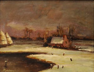 Lion Schulman - Winterlandschap met een boerderij en hooischelven kopen? Bied vanaf 100!