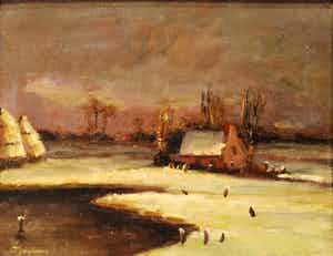 Lion Schulman - Winterlandschap met een boerderij en hooischelven verkocht voor € 100!