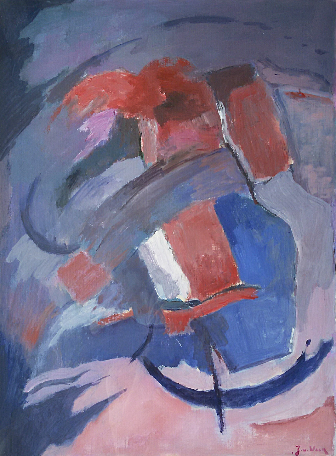 Jaap van Veen - Abstracte compositie, verf op karton (prachtig ingelijst) kopen? Bied vanaf 50!