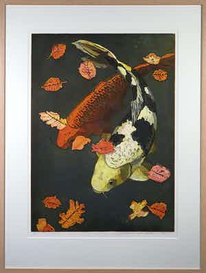 Marcel Schellekens - Aquatint ets, Twee Koi-karpers - Ingelijst verkocht voor € 100!