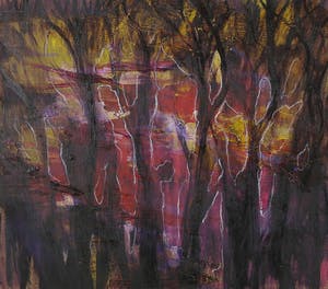 Wim de Bruin - Acryl en krijt op paneel, Licht tussen de bomen kopen? Bied vanaf 1!