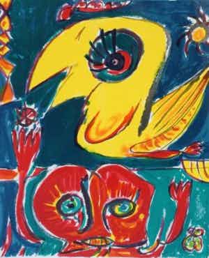 Carl-Henning Pedersen - litho uit 1985 - hand gesigneerd en ingelijst verkocht voor € 205!