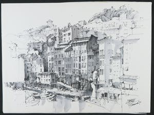 Hen Euverman - Inkttekening, Camogli kopen? Bied vanaf 1!