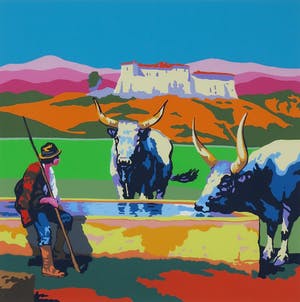 Marco Kooiman - Zeefdruk, Drinking oxen - Ingelijst kopen? Bied vanaf 50!