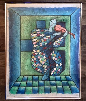 Niet of onleesbaar gesigneerd - Vioolspelende clown - acryl op geprepareerd linnen, ingelijst kopen? Bied vanaf 1!