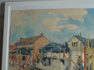 Klaas Pijlman - Ingelijste aquarel , “Huizen in aanbouw in Egmond aan Zee” – 1955 kopen? Bied vanaf 50!