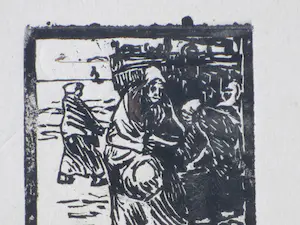 Niet of onleesbaar gesigneerd - Vischafslag te Katwijk aan Zee - Houtsnede kopen? Bied vanaf 1!