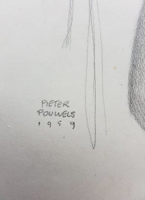 Pieter Pouwels - Pieter Pouwels 1910-1985 originele gesigneerde tekening staand naakt 1959 kopen? Bied vanaf 30!