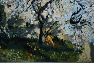 Theo Goedvriend - Zonnige mediterraanse scene met een bloeiende boom - olieverf kopen? Bied vanaf 350!