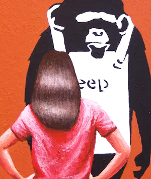 Gerard Boersma - Keep It Real (Vrouw genietend van schilderij Banksy) kopen? Bied vanaf 125!