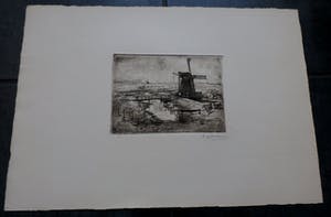 Frederika Broeksmit - ets: Landschap met molen kopen? Bied vanaf 45!