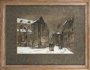 Jan Rijlaarsdam - Opgehoogde inkttekening, Stadsgezicht kopen? Bied vanaf 1!