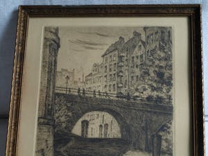 Niet of onleesbaar gesigneerd - Ingelijste ets, Stadsgezicht Hamburg , Ellerntorsbrücke – ca. 1930 ? kopen? Bied vanaf 1!