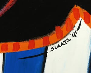 Miriam Slaats - Acryl op doek, Met z'n allen springen we uit de band - Ingelijst (Zeer groot) kopen? Bied vanaf 500!