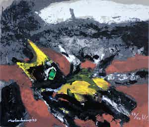 Nico Molenkamp - Zeefdruk, Vogel zwart verkocht voor € 45!