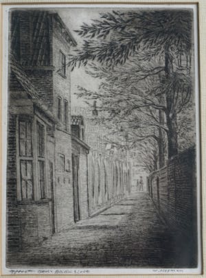 Willem Hopman - Ingelijste ets , Gedempte Baansloot Alkmaar kopen? Bied vanaf 35!