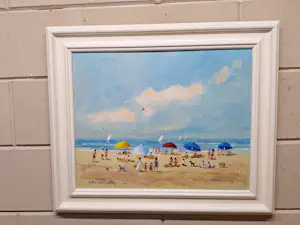 Henk Poeder - Vrolijk Zomers Strandgezicht bij Scheveningen kopen? Bied vanaf 110!