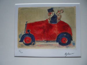 Franz Borghese - Aquatint etsen. Titel "Il bolide rosso". kopen? Bied vanaf 150!