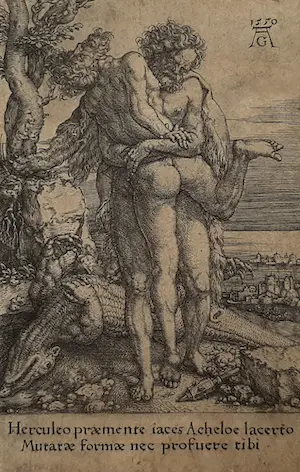 Heinrich Aldegrever - Gravure, Hercules vecht tegen riviergod Achelus kaufen? Bieten Sie von 180!