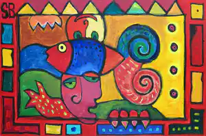 Simon & Bruno - Acryl op paneel, Zonder titel (met ophangsysteem) verkocht voor € 150!