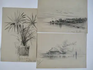 Niet of onleesbaar gesigneerd - 13 Tekeningen Landschap div. kunstenaars kopen? Bied vanaf 1!
