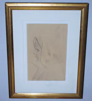 Pier Pander - Potloodtekening - portret van kind met cape kopen? Bied vanaf 200!