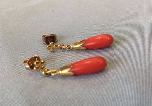 14K Goud - geelgouden oorhangers met bloedkoraal kopen? Bied vanaf 50!