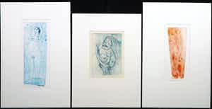 Marion Bloem - Lot van drie kleurenetsen, Vrouwfiguren verkocht voor € 50!