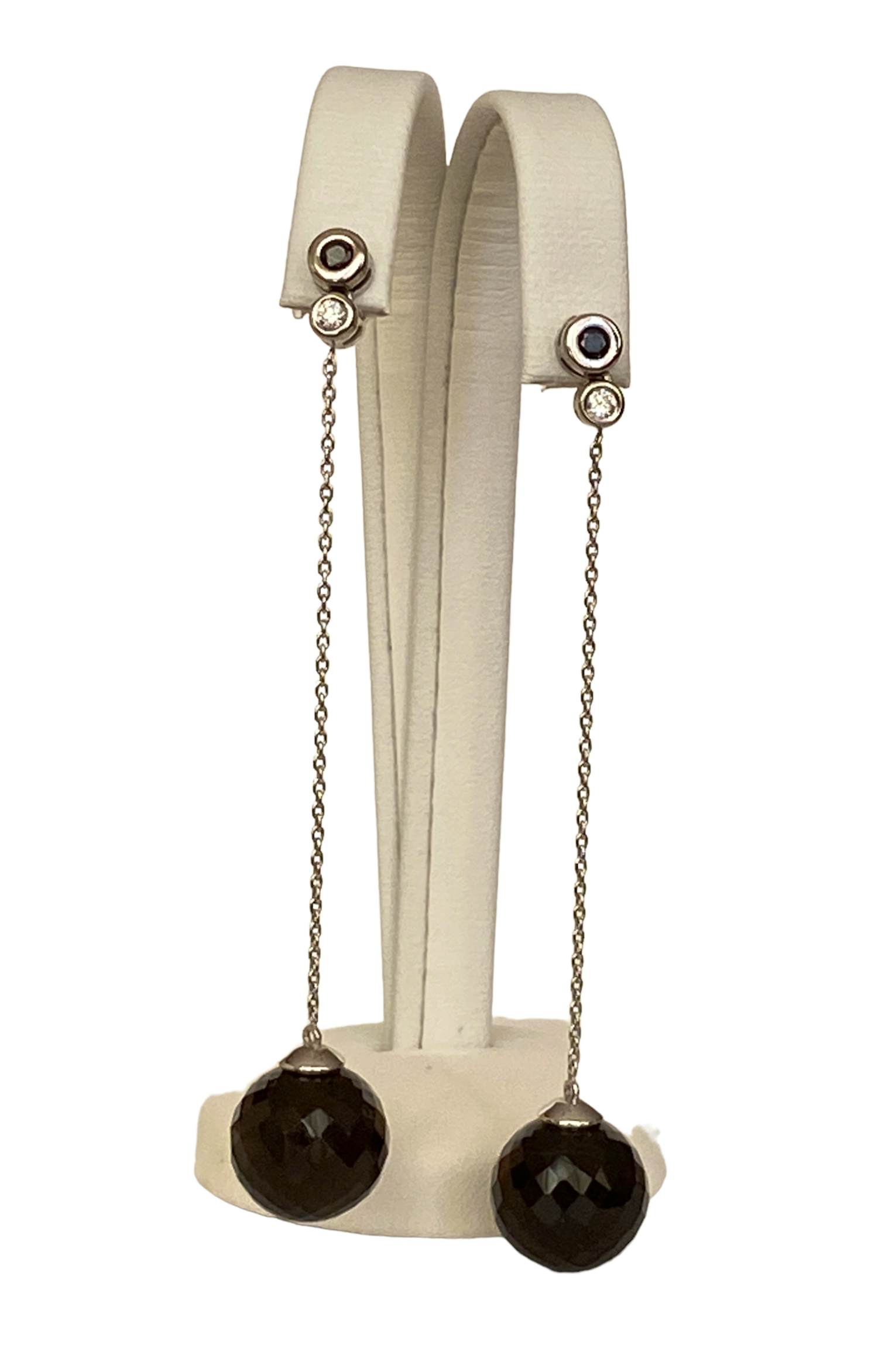 18kt witgouden oorbellen met zwarte kwarts, zwarte zirkoon en diamanten verkocht voor € 320!