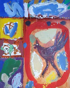 Dominique Chan - Acryl en collage op doek (Groot) verkocht voor € 365!