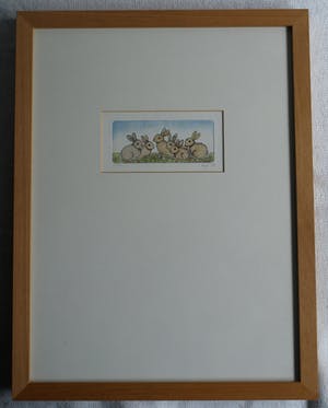 Birgit Krabiell - Ingelijste kleurenets , Konijntjes – 1987 kopen? Bied vanaf 1!