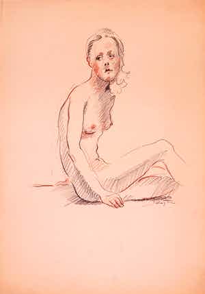 Jan Sluijters (jr.) - Tekening, Zittend naakt op de grond verkocht voor € 40!