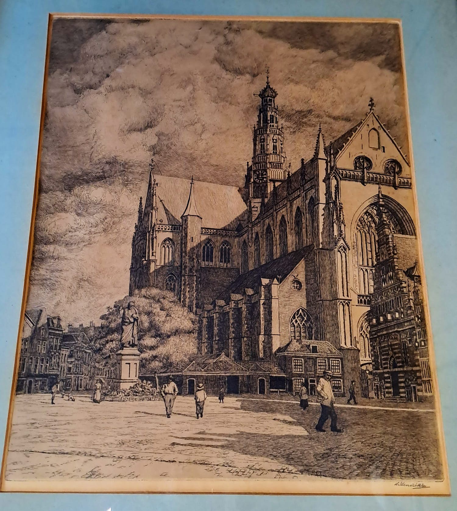 Hendrik Henrichs - Ets Grote Markt en st. Bavo kerk Haarlem kopen? Bied vanaf 30!