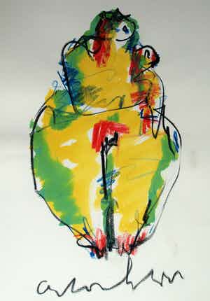 Anton Heyboer - Pastel & acryl, Moeder en kind – ca. 1985 – 70 x 50 cm verkocht voor € 1!