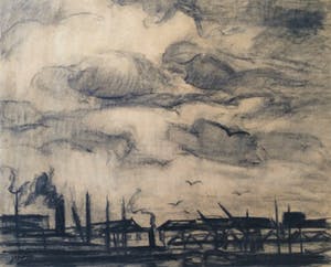 Jos Mous - tekening Haven Grote tekening - 100 cm x 70 cm kopen? Bied vanaf 50!