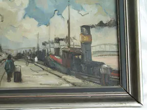 Niet of onleesbaar gesigneerd - Olieverf op doek , Aan de kade - ingelijst kopen? Bied vanaf 1!