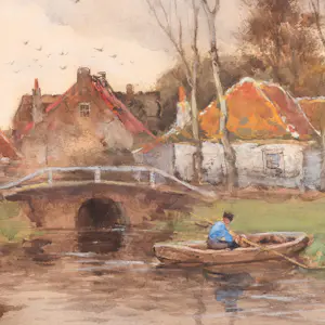 Willem Rip - Zonsondergang bij Hollands dorp kopen? Bied vanaf 500!