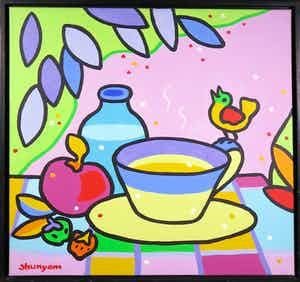 Shunyam - Acryl op doek, Early morning tea - Ingelijst verkocht voor € 150!