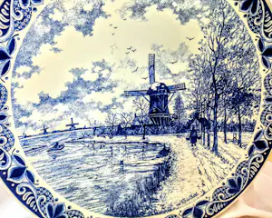 Chemkefa - Wandteller Keramik Delft Blauw Dekor Winterlandschaft nach F.J. du Chattel 70er kopen? Bied vanaf 70!