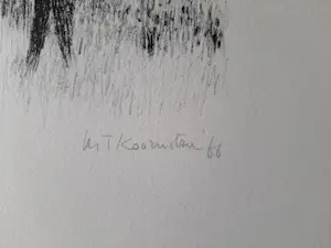 Metten Koornstra - Litho, Zonderlinge figuren op landweg. kopen? Bied vanaf 35!