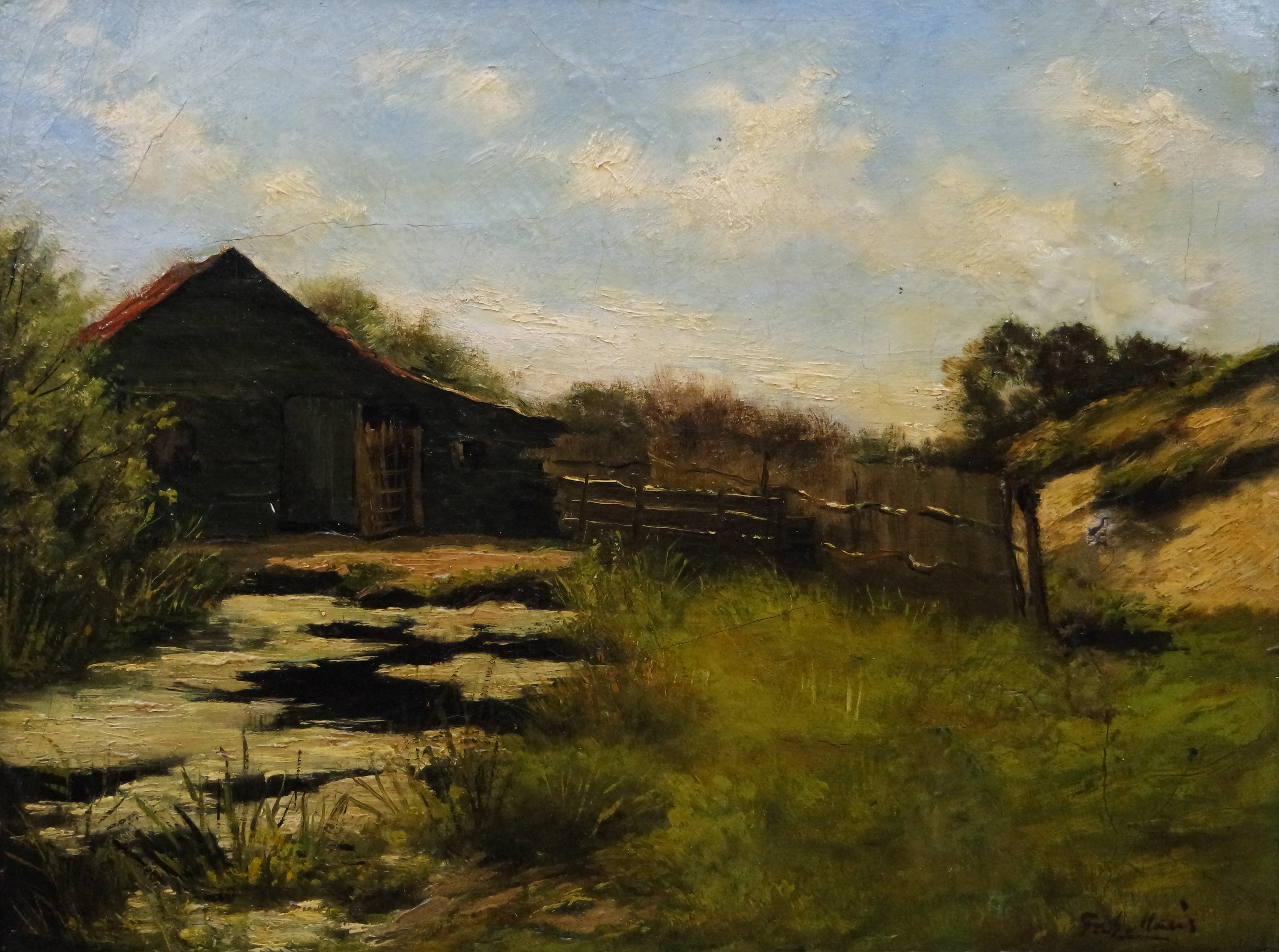 Frits Maris - olieverf op paneel - boerderij aan het water kopen? Bied vanaf 295!