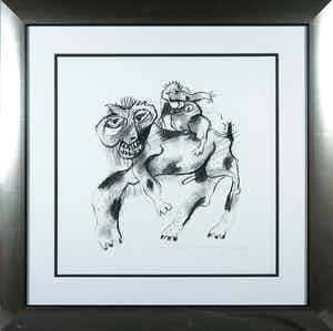 Henk Vierveijzer - Houtskool, Zonder titel - Ingelijst verkocht voor € 100!