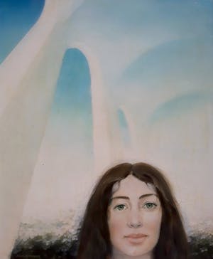 René Wagemakers - Vrouw voor architectonische structuur, olieverf op paneel (ingelijst) kopen? Bied vanaf 1!