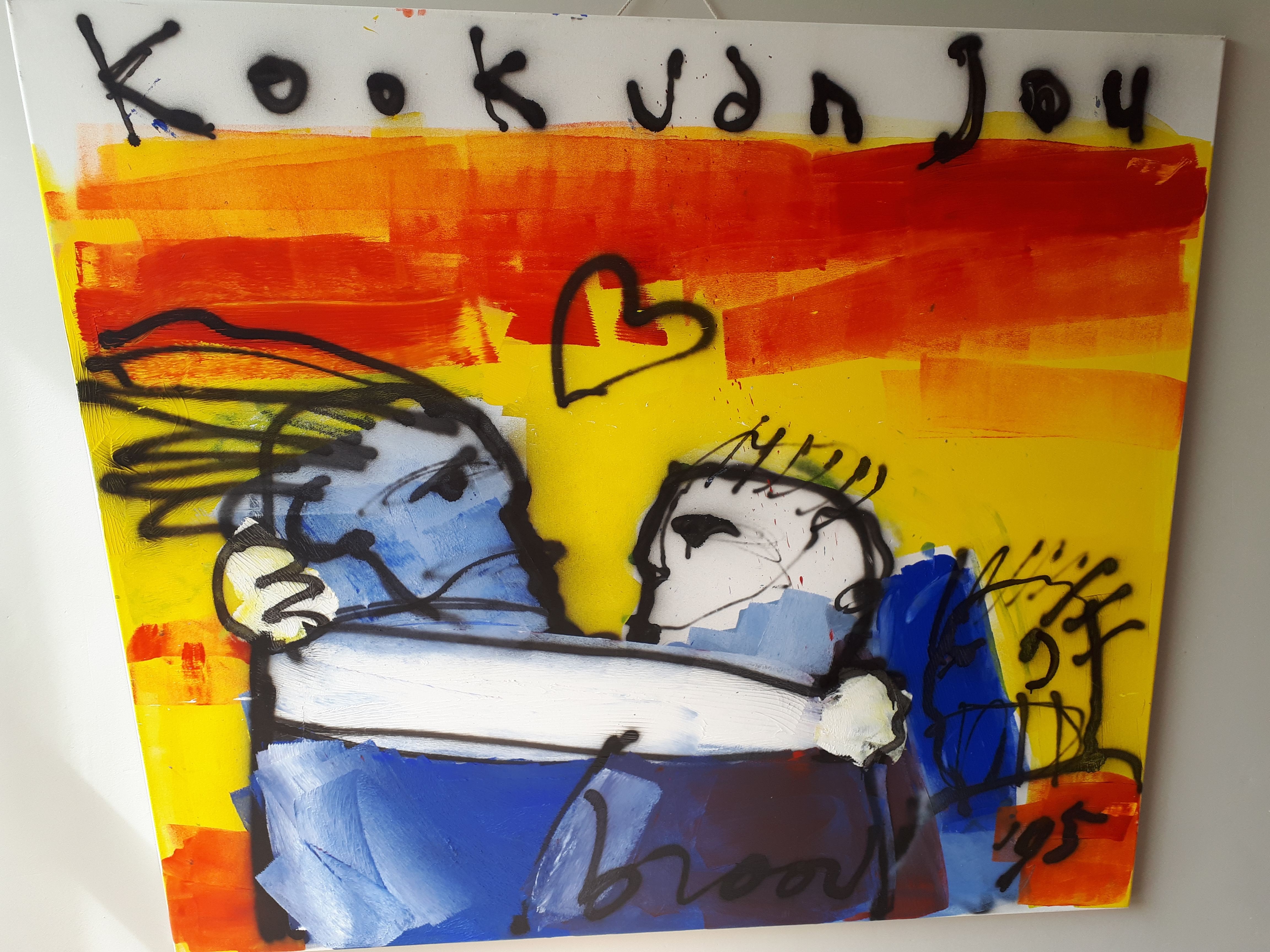 Herman Brood - Zeer groot schilderij 170 x 150 cm , Kook van jou, gesigneerd en gedateerd '95 verkocht voor € 4500!